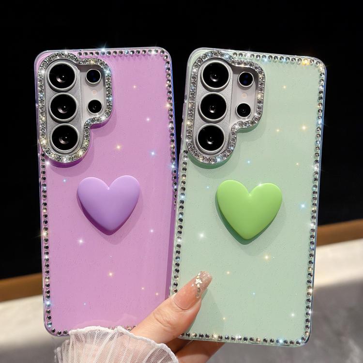 Flash Rhinestone Double-sided IMD Love Heart Phone Case, For Samsung Galaxy S24 5G, For Samsung Galaxy S23 Ultra 5G