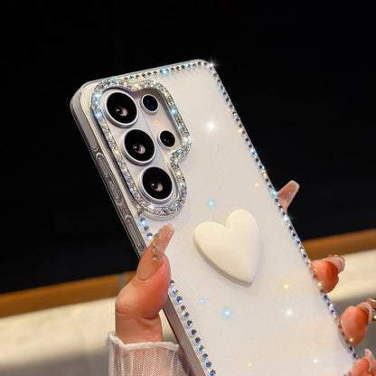 Flash Rhinestone Double-sided IMD Love Heart Phone Case, For Samsung Galaxy S26+ 5G, For Samsung Galaxy S26 Ultra 5G, For Samsung Galaxy S26 5G, For Samsung Galaxy S25 FE 5G, For Samsung Galaxy S25 5G