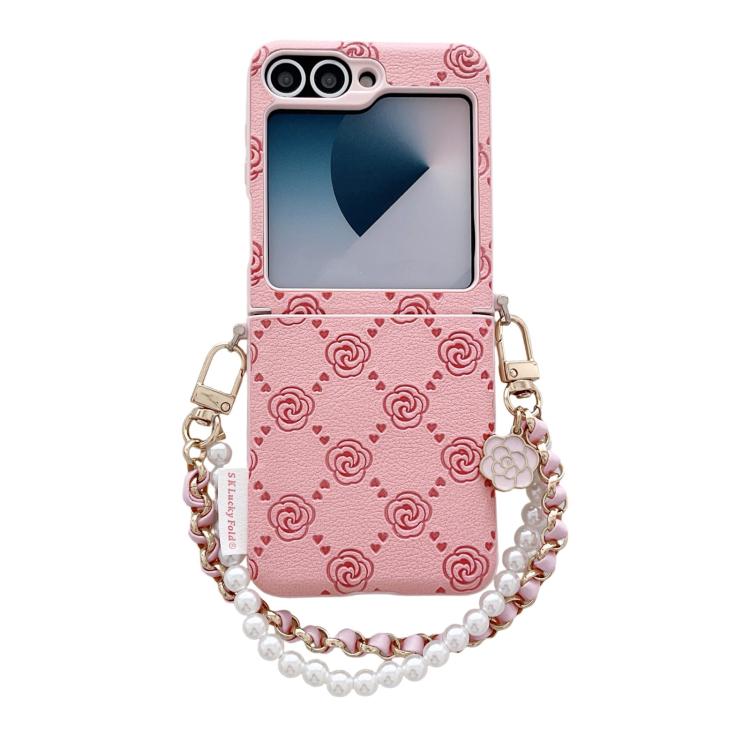 Side Buckle Embossed Rose Phone Case with Bracelet, For Samsung Galaxy Z Flip6 / Flip7 FE, For Samsung Galaxy Z Flip7 5G, For Samsung Galaxy Z Flip5