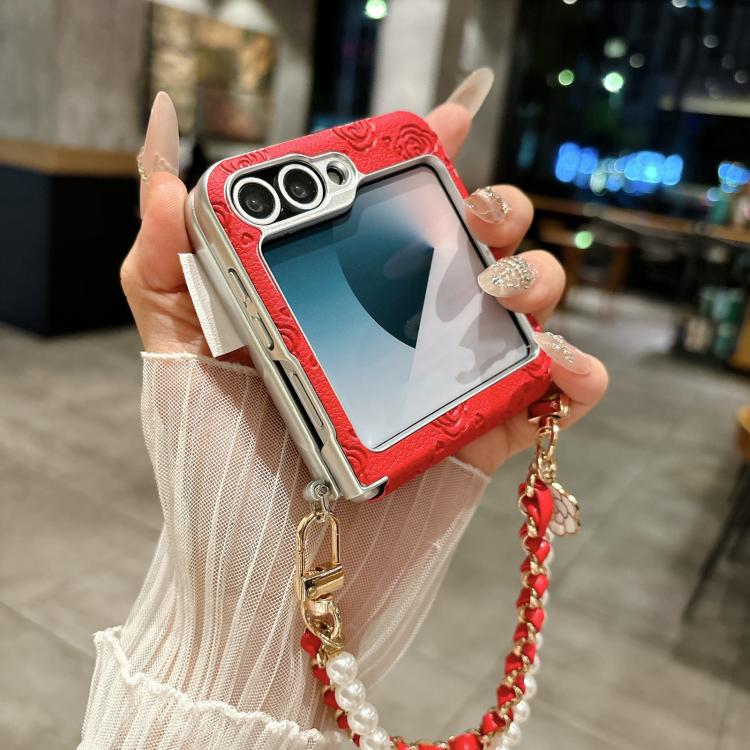 Side Buckle Embossed Rose Phone Case with Bracelet, For Samsung Galaxy Z Flip6 / Flip7 FE, For Samsung Galaxy Z Flip7 5G, For Samsung Galaxy Z Flip5