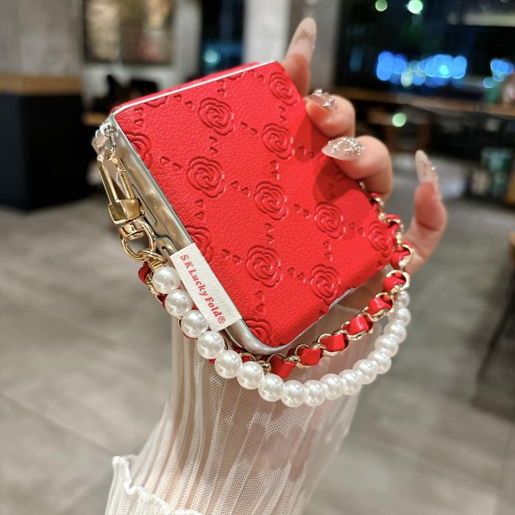 Side Buckle Embossed Rose Phone Case with Bracelet, For Samsung Galaxy Z Flip6 / Flip7 FE, For Samsung Galaxy Z Flip7 5G, For Samsung Galaxy Z Flip5