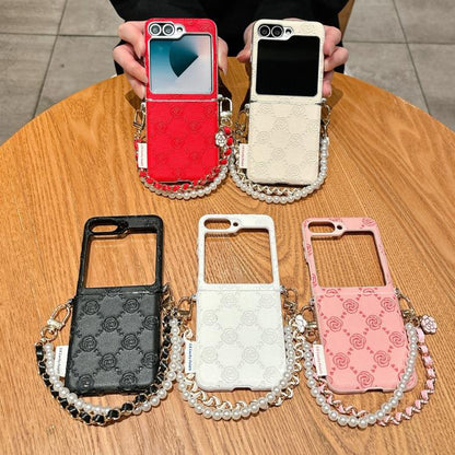 Side Buckle Embossed Rose Phone Case with Bracelet, For Samsung Galaxy Z Flip6 / Flip7 FE, For Samsung Galaxy Z Flip7 5G, For Samsung Galaxy Z Flip5
