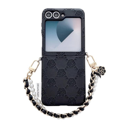 Side Buckle Embossed Rose Phone Case with Bracelet, For Samsung Galaxy Z Flip6 / Flip7 FE, For Samsung Galaxy Z Flip7 5G, For Samsung Galaxy Z Flip5