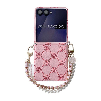 Side Buckle Embossed Rose Phone Case with Bracelet, For Samsung Galaxy Z Flip6 / Flip7 FE, For Samsung Galaxy Z Flip7 5G, For Samsung Galaxy Z Flip5