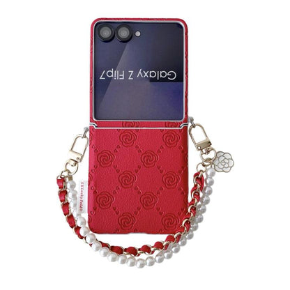 Side Buckle Embossed Rose Phone Case with Bracelet, For Samsung Galaxy Z Flip6 / Flip7 FE, For Samsung Galaxy Z Flip7 5G, For Samsung Galaxy Z Flip5