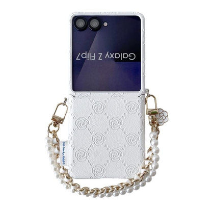 Side Buckle Embossed Rose Phone Case with Bracelet, For Samsung Galaxy Z Flip6 / Flip7 FE, For Samsung Galaxy Z Flip7 5G, For Samsung Galaxy Z Flip5