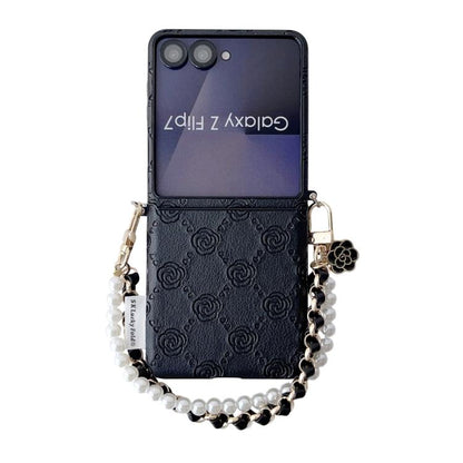 Side Buckle Embossed Rose Phone Case with Bracelet, For Samsung Galaxy Z Flip6 / Flip7 FE, For Samsung Galaxy Z Flip7 5G, For Samsung Galaxy Z Flip5