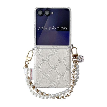 Side Buckle Embossed Rose Phone Case with Bracelet, For Samsung Galaxy Z Flip6 / Flip7 FE, For Samsung Galaxy Z Flip7 5G, For Samsung Galaxy Z Flip5