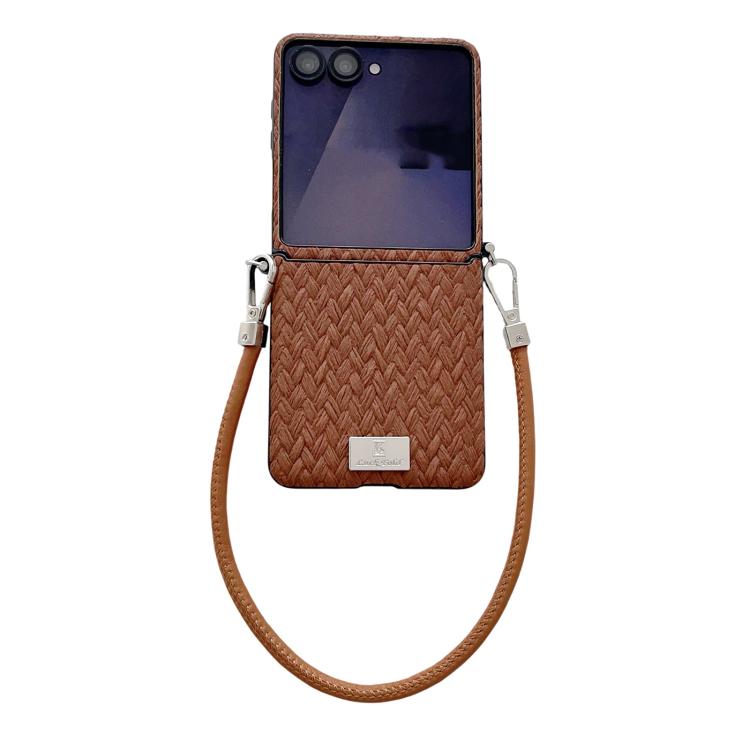 Nameplate Style Straw Pattern Side Buckle Phone Case with Strap, For Galaxy Z Flip8 5G, For Samsung Galaxy Z Flip6 5G / Flip7 FE, For Samsung Galaxy Z Flip7 5G, For Samsung Galaxy Z Flip5 5G