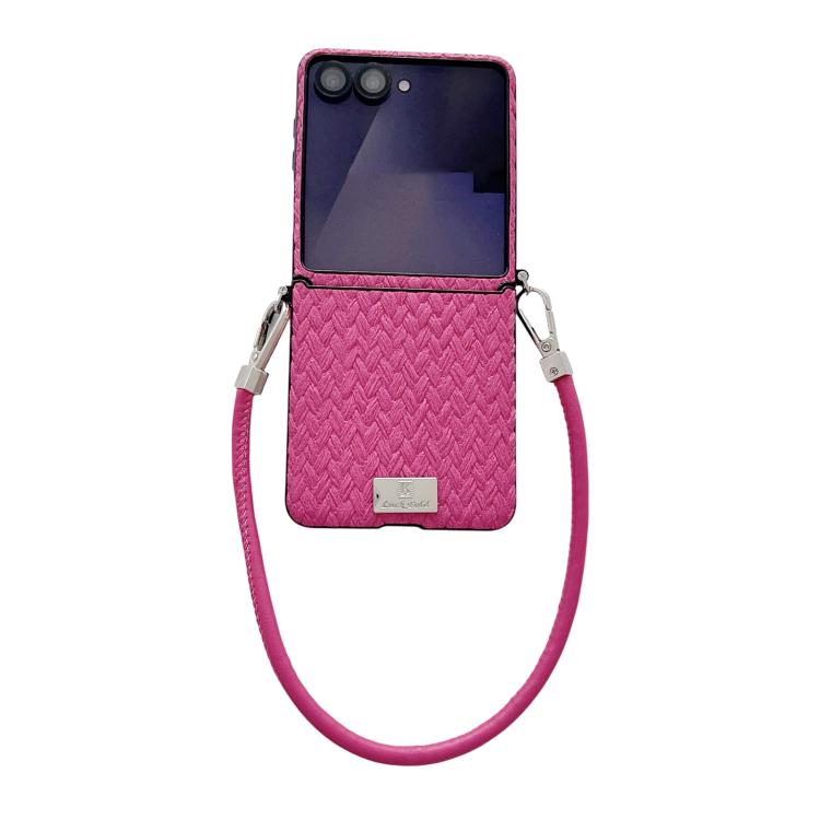 Nameplate Style Straw Pattern Side Buckle Phone Case with Strap, For Galaxy Z Flip8 5G, For Samsung Galaxy Z Flip6 5G / Flip7 FE, For Samsung Galaxy Z Flip7 5G, For Samsung Galaxy Z Flip5 5G