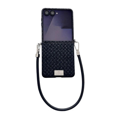 Nameplate Style Straw Pattern Side Buckle Phone Case with Strap, For Galaxy Z Flip8 5G, For Samsung Galaxy Z Flip6 5G / Flip7 FE, For Samsung Galaxy Z Flip7 5G, For Samsung Galaxy Z Flip5 5G