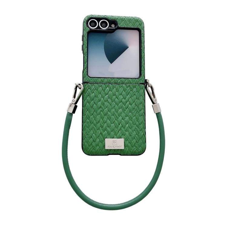Nameplate Style Straw Pattern Side Buckle Phone Case with Strap, For Galaxy Z Flip8 5G, For Samsung Galaxy Z Flip6 5G / Flip7 FE, For Samsung Galaxy Z Flip7 5G, For Samsung Galaxy Z Flip5 5G