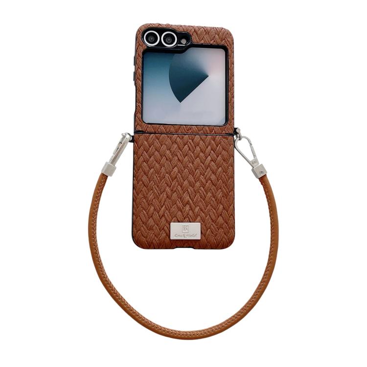Nameplate Style Straw Pattern Side Buckle Phone Case with Strap, For Galaxy Z Flip8 5G, For Samsung Galaxy Z Flip6 5G / Flip7 FE, For Samsung Galaxy Z Flip7 5G, For Samsung Galaxy Z Flip5 5G