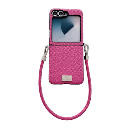 Nameplate Style Straw Pattern Side Buckle Phone Case with Strap, For Galaxy Z Flip8 5G, For Samsung Galaxy Z Flip6 5G / Flip7 FE, For Samsung Galaxy Z Flip7 5G, For Samsung Galaxy Z Flip5 5G