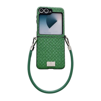 Nameplate Style Straw Pattern Side Buckle Phone Case with Strap, For Galaxy Z Flip8 5G, For Samsung Galaxy Z Flip6 5G / Flip7 FE, For Samsung Galaxy Z Flip7 5G, For Samsung Galaxy Z Flip5 5G