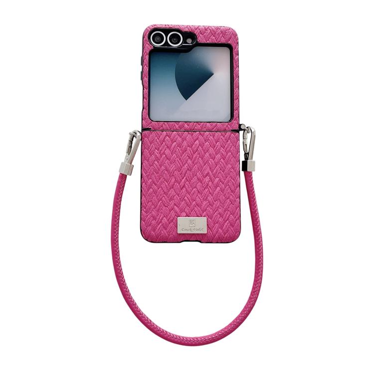 Nameplate Style Straw Pattern Side Buckle Phone Case with Strap, For Galaxy Z Flip8 5G, For Samsung Galaxy Z Flip6 5G / Flip7 FE, For Samsung Galaxy Z Flip7 5G, For Samsung Galaxy Z Flip5 5G