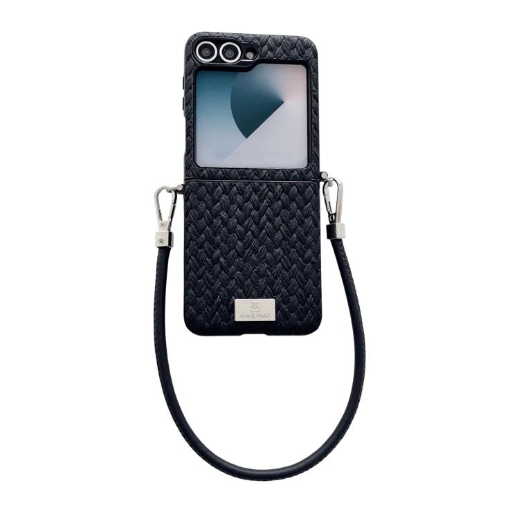 Nameplate Style Straw Pattern Side Buckle Phone Case with Strap, For Galaxy Z Flip8 5G, For Samsung Galaxy Z Flip6 5G / Flip7 FE, For Samsung Galaxy Z Flip7 5G, For Samsung Galaxy Z Flip5 5G