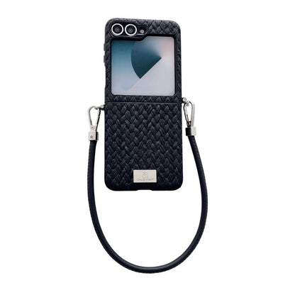 Nameplate Style Straw Pattern Side Buckle Phone Case with Strap, For Galaxy Z Flip8 5G, For Samsung Galaxy Z Flip6 5G / Flip7 FE, For Samsung Galaxy Z Flip7 5G, For Samsung Galaxy Z Flip5 5G