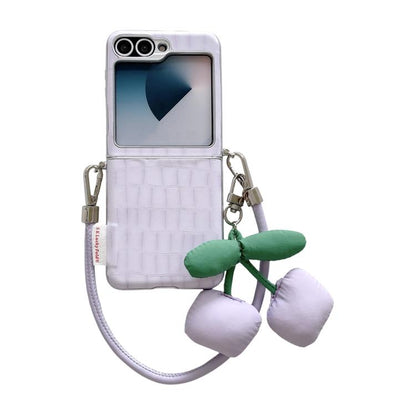 Crocodile Pattern Side Buckle Phone Case with DIY Cherry Strap, For Samsung Galaxy Z Flip6 5G / Flip7 FE, For Samsung Galaxy Z Flip7 5G, For Samsung Galaxy Z Flip5 5G