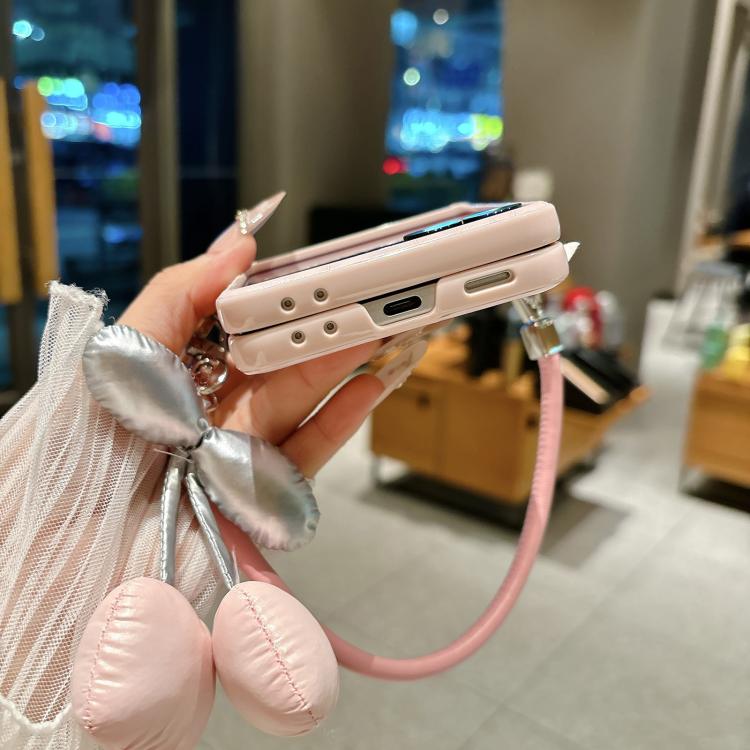 Crocodile Pattern Side Buckle Phone Case with DIY Cherry Strap, For Samsung Galaxy Z Flip6 5G / Flip7 FE, For Samsung Galaxy Z Flip7 5G, For Samsung Galaxy Z Flip5 5G