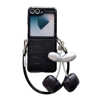 Crocodile Pattern Side Buckle Phone Case with DIY Cherry Strap, For Samsung Galaxy Z Flip6 5G / Flip7 FE, For Samsung Galaxy Z Flip7 5G, For Samsung Galaxy Z Flip5 5G