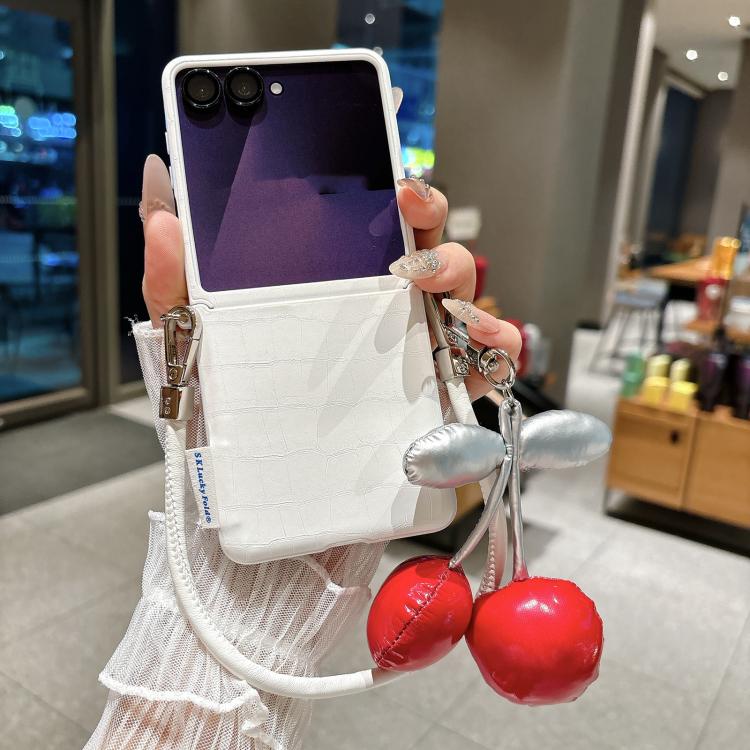 Crocodile Pattern Side Buckle Phone Case with DIY Cherry Strap, For Samsung Galaxy Z Flip6 5G / Flip7 FE, For Samsung Galaxy Z Flip7 5G, For Samsung Galaxy Z Flip5 5G