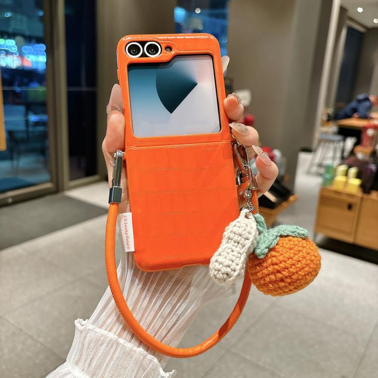 Crocodile Pattern Side Buckle Phone Case with DIY Persimmon Strap, For Samsung Galaxy Z Flip6 5G / Flip7 FE, For Samsung Galaxy Z Flip7 5G, For Samsung Galaxy Z Flip5 5G