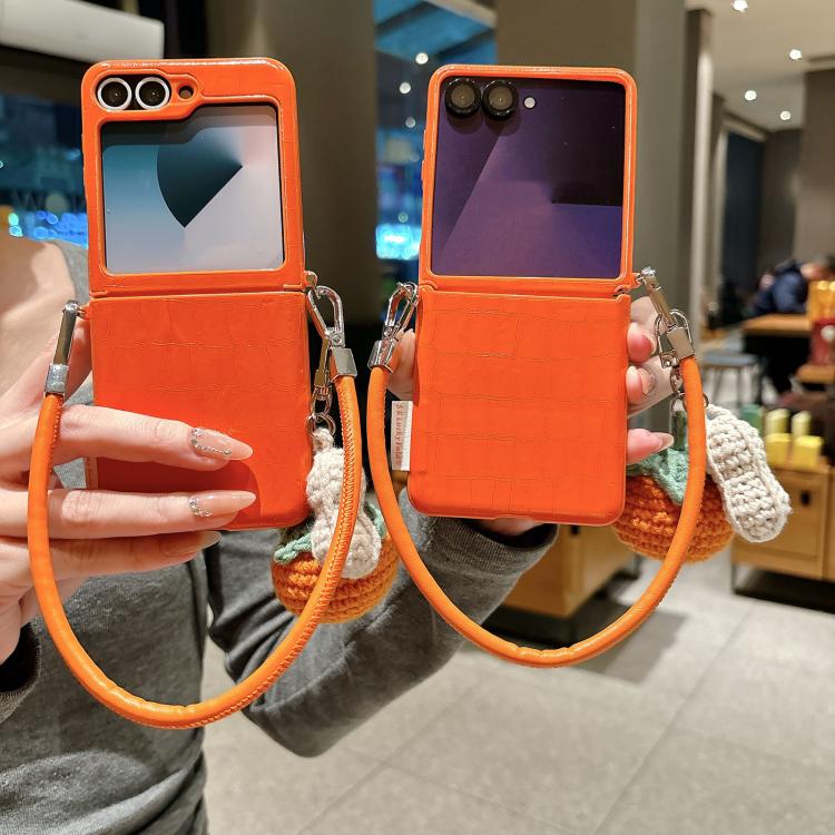 Crocodile Pattern Side Buckle Phone Case with DIY Persimmon Strap, For Samsung Galaxy Z Flip6 5G / Flip7 FE, For Samsung Galaxy Z Flip7 5G, For Samsung Galaxy Z Flip5 5G
