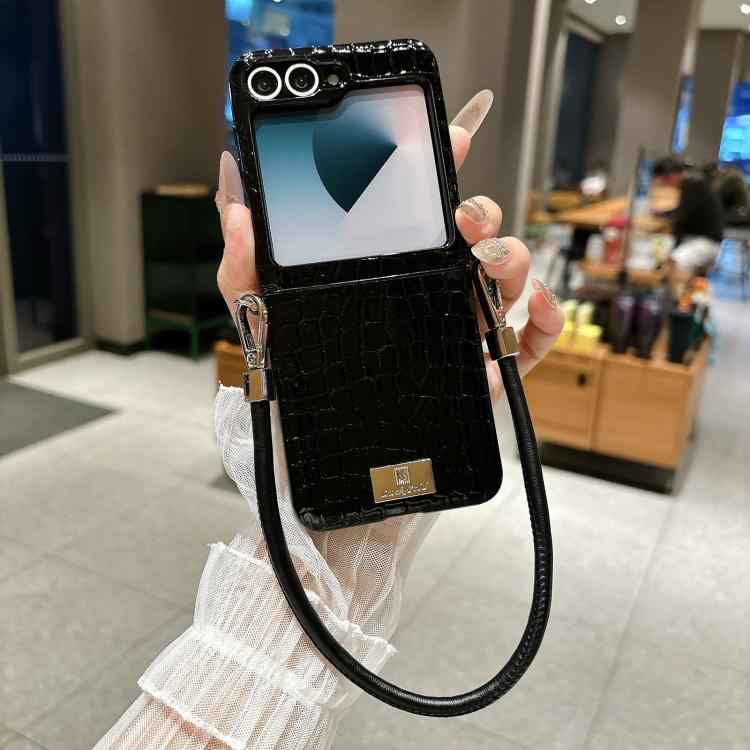 Nameplate Style Glossy Crocodile Pattern Phone Case, For Samsung Galaxy Z Flip6 5G / Flip7 FE, For Samsung Galaxy Z Flip7 5G