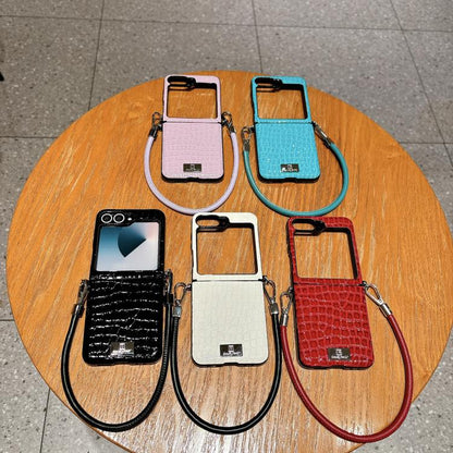 Nameplate Style Glossy Crocodile Pattern Phone Case, For Samsung Galaxy Z Flip6 5G / Flip7 FE, For Samsung Galaxy Z Flip7 5G