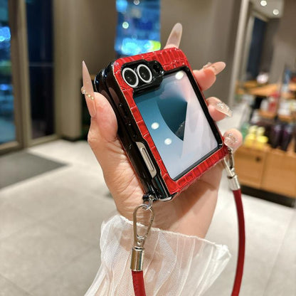 Nameplate Style Glossy Crocodile Pattern Phone Case, For Samsung Galaxy Z Flip6 5G / Flip7 FE, For Samsung Galaxy Z Flip7 5G