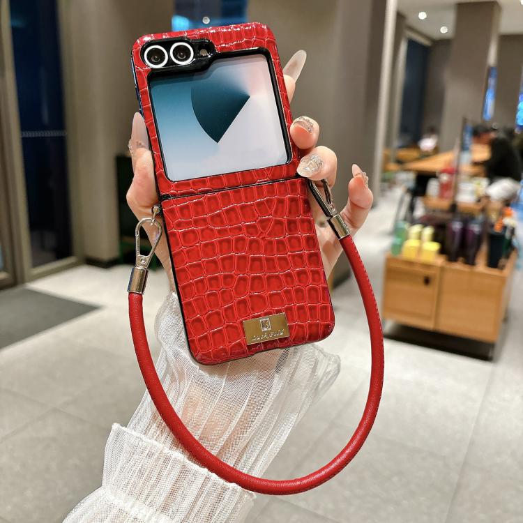 Nameplate Style Glossy Crocodile Pattern Phone Case, For Samsung Galaxy Z Flip6 5G / Flip7 FE, For Samsung Galaxy Z Flip7 5G