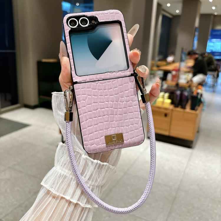 Nameplate Style Glossy Crocodile Pattern Phone Case, For Samsung Galaxy Z Flip6 5G / Flip7 FE, For Samsung Galaxy Z Flip7 5G