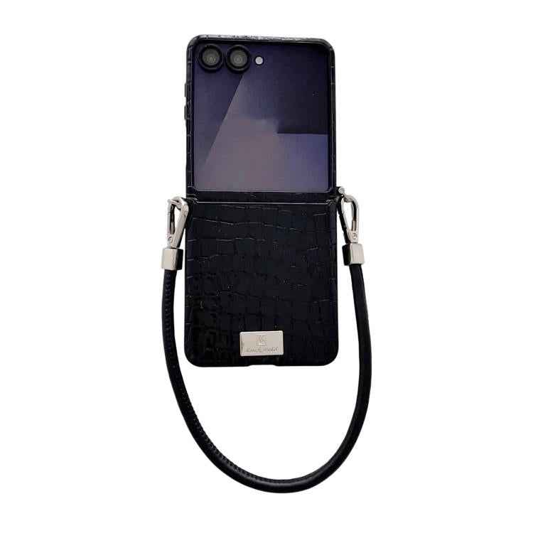 Nameplate Style Glossy Crocodile Pattern Phone Case, For Samsung Galaxy Z Flip6 5G / Flip7 FE, For Samsung Galaxy Z Flip7 5G