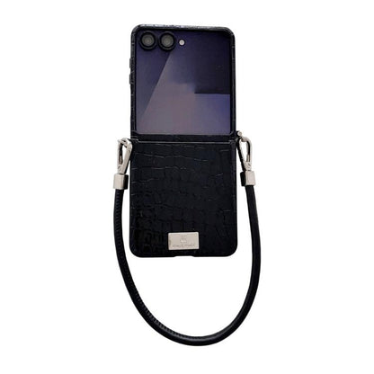 Nameplate Style Glossy Crocodile Pattern Phone Case, For Samsung Galaxy Z Flip6 5G / Flip7 FE, For Samsung Galaxy Z Flip7 5G