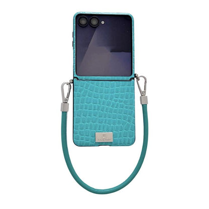 Nameplate Style Glossy Crocodile Pattern Phone Case, For Samsung Galaxy Z Flip6 5G / Flip7 FE, For Samsung Galaxy Z Flip7 5G