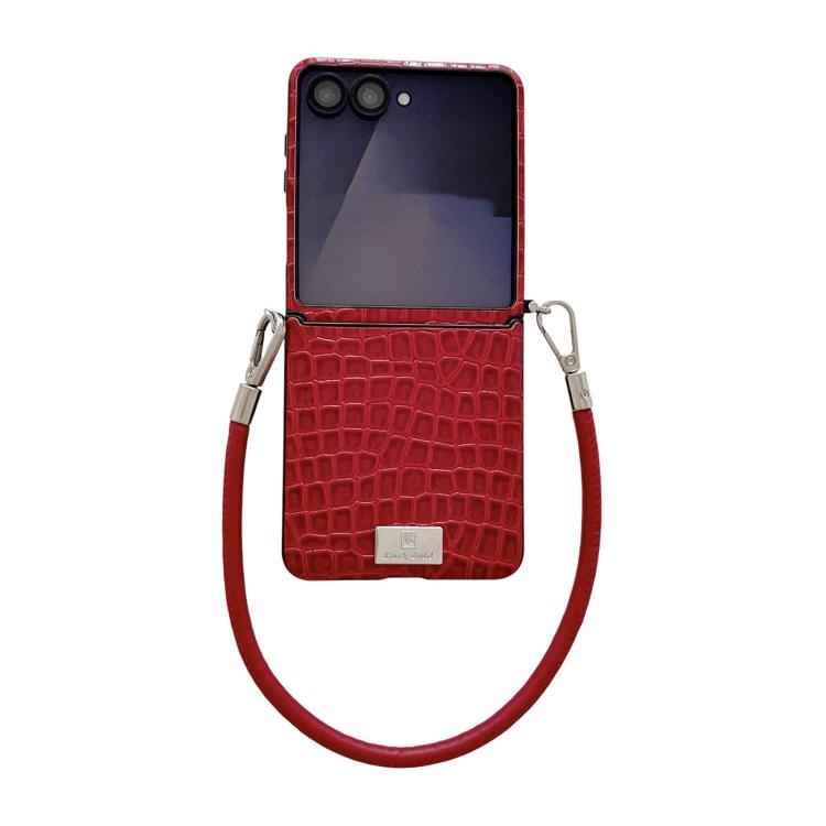 Nameplate Style Glossy Crocodile Pattern Phone Case, For Samsung Galaxy Z Flip6 5G / Flip7 FE, For Samsung Galaxy Z Flip7 5G