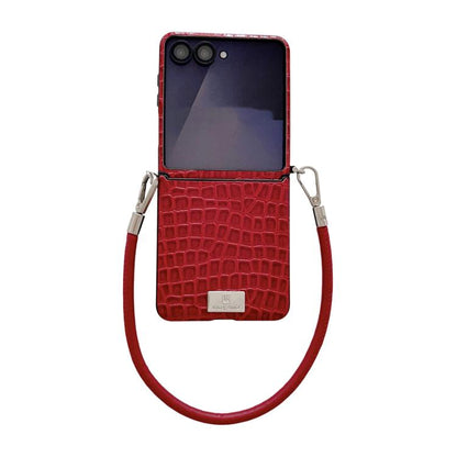 Nameplate Style Glossy Crocodile Pattern Phone Case, For Samsung Galaxy Z Flip6 5G / Flip7 FE, For Samsung Galaxy Z Flip7 5G