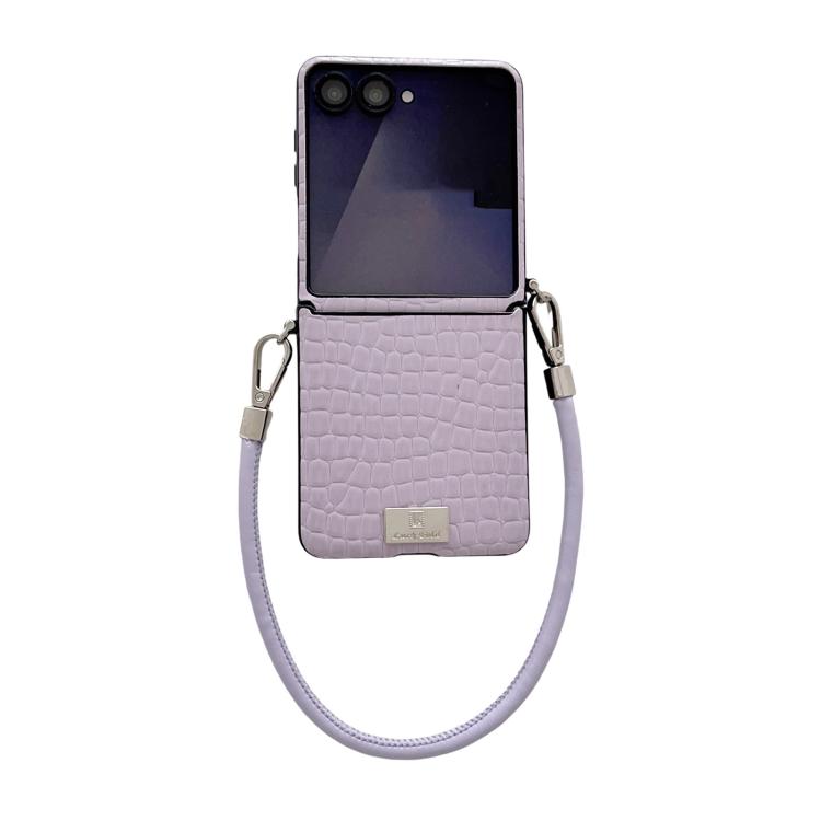 Nameplate Style Glossy Crocodile Pattern Phone Case, For Samsung Galaxy Z Flip6 5G / Flip7 FE, For Samsung Galaxy Z Flip7 5G