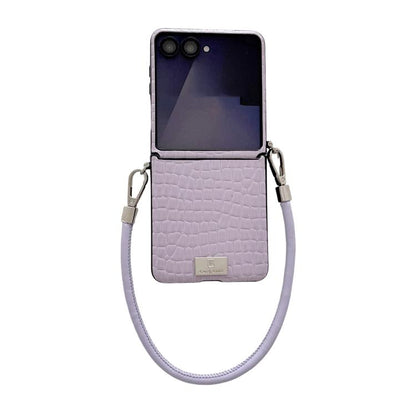 Nameplate Style Glossy Crocodile Pattern Phone Case, For Samsung Galaxy Z Flip6 5G / Flip7 FE, For Samsung Galaxy Z Flip7 5G