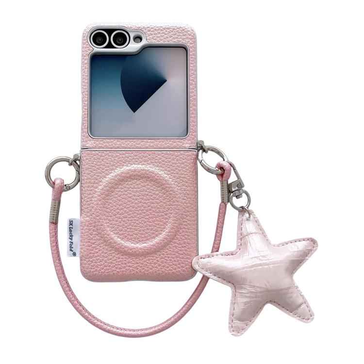 Silver Edged Side Buckle Magnetic Litchi Texture Phone Case with Star Strap, For Samsung Galaxy Z Flip6 5G / Flip7 FE, For Samsung Galaxy Z Flip7 5G, For Samsung Galaxy Z Flip5 5G