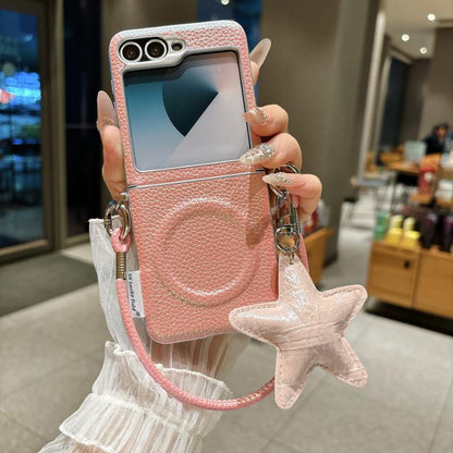 Silver Edged Side Buckle Magnetic Litchi Texture Phone Case with Star Strap, For Samsung Galaxy Z Flip6 5G / Flip7 FE, For Samsung Galaxy Z Flip7 5G, For Samsung Galaxy Z Flip5 5G