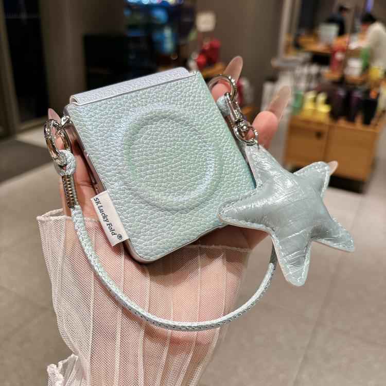 Silver Edged Side Buckle Magnetic Litchi Texture Phone Case with Star Strap, For Samsung Galaxy Z Flip6 5G / Flip7 FE, For Samsung Galaxy Z Flip7 5G, For Samsung Galaxy Z Flip5 5G