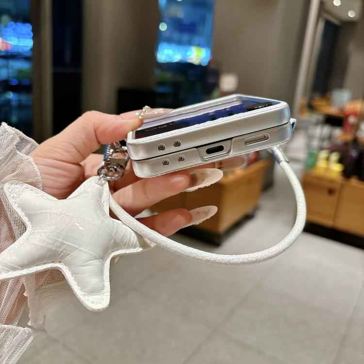 Silver Edged Side Buckle Magnetic Litchi Texture Phone Case with Star Strap, For Samsung Galaxy Z Flip6 5G / Flip7 FE, For Samsung Galaxy Z Flip7 5G, For Samsung Galaxy Z Flip5 5G