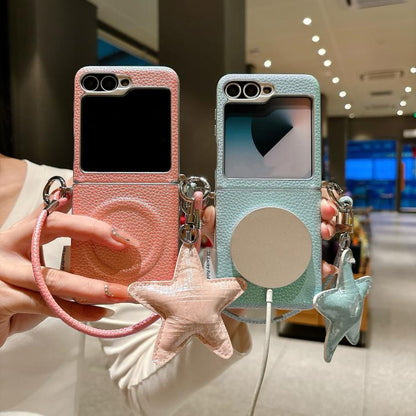 Silver Edged Side Buckle Magnetic Litchi Texture Phone Case with Star Strap, For Samsung Galaxy Z Flip6 5G / Flip7 FE, For Samsung Galaxy Z Flip7 5G, For Samsung Galaxy Z Flip5 5G