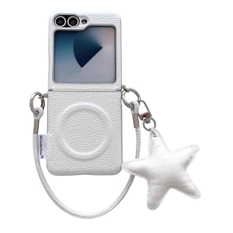 Silver Edged Side Buckle Magnetic Litchi Texture Phone Case with Star Strap, For Samsung Galaxy Z Flip6 5G / Flip7 FE, For Samsung Galaxy Z Flip7 5G, For Samsung Galaxy Z Flip5 5G