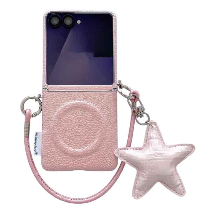 Silver Edged Side Buckle Magnetic Litchi Texture Phone Case with Star Strap, For Samsung Galaxy Z Flip6 5G / Flip7 FE, For Samsung Galaxy Z Flip7 5G, For Samsung Galaxy Z Flip5 5G