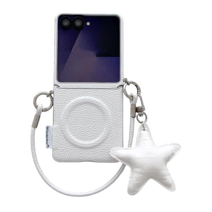 Silver Edged Side Buckle Magnetic Litchi Texture Phone Case with Star Strap, For Samsung Galaxy Z Flip6 5G / Flip7 FE, For Samsung Galaxy Z Flip7 5G, For Samsung Galaxy Z Flip5 5G