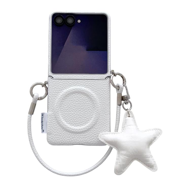 Silver Edged Side Buckle Magnetic Litchi Texture Phone Case with Star Strap, For Samsung Galaxy Z Flip6 5G / Flip7 FE, For Samsung Galaxy Z Flip7 5G, For Samsung Galaxy Z Flip5 5G
