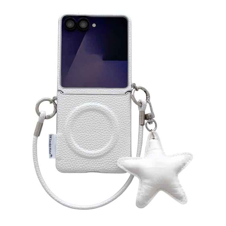 Silver Edged Side Buckle Magnetic Litchi Texture Phone Case with Star Strap, For Samsung Galaxy Z Flip6 5G / Flip7 FE, For Samsung Galaxy Z Flip7 5G, For Samsung Galaxy Z Flip5 5G